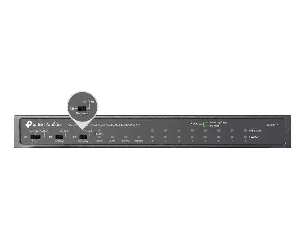 Switch (Комутатор) TP-Link Omada DS111P 8-порта 10/100Mbps + 3-порта Gigabit с 8-порта PoE+ 10