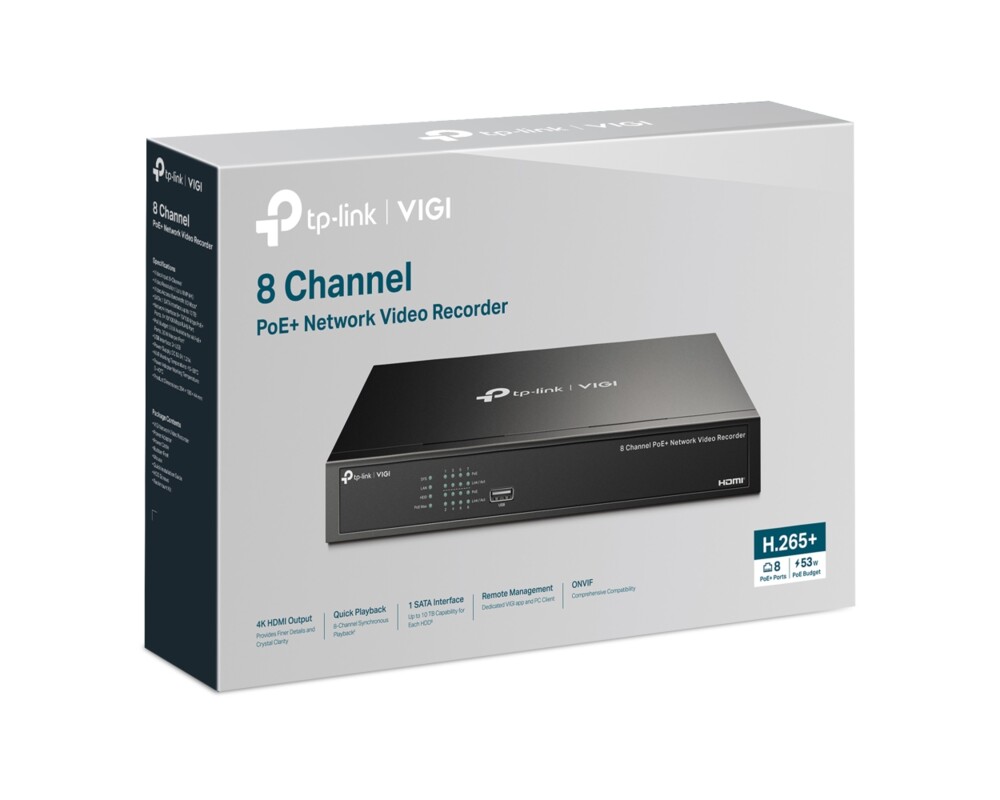 NVR - Цифрово записващо у-во TP-Link VIGI NVR1008H-8P 8-канален PoE+ 4