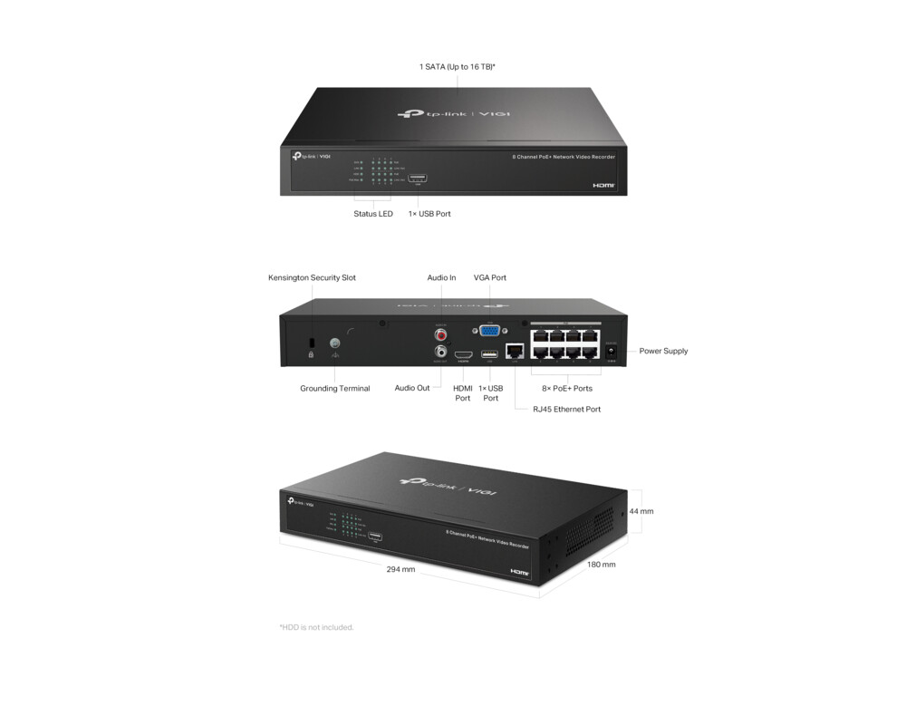 NVR - Цифрово записващо у-во TP-Link VIGI NVR1008H-8P 8-канален PoE+ 8