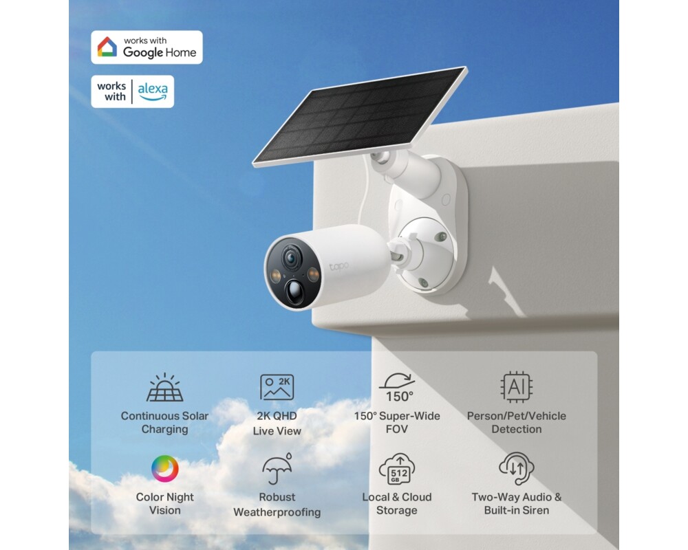 Цифрова IP камера Комплект интелигентна безжична охранителна камера със слънчев панел TP-Link Tapo TC85 KIT 5