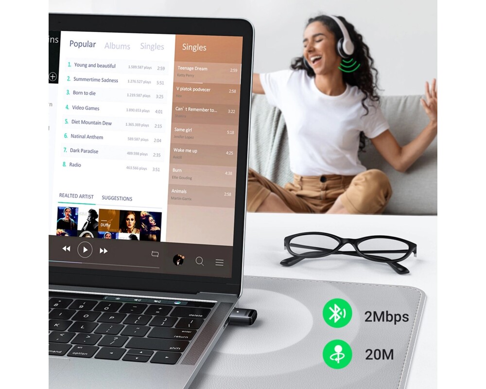 Адаптери Ugreen adapter CM390 Bluetooth 5.0 USB 20м - черен 8
