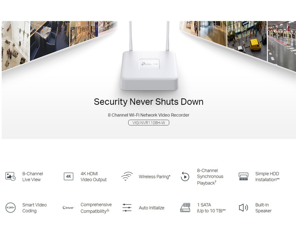 NVR - Цифрово записващо у-во TP-Link VIGI NVR1108H-W 8-канален 5