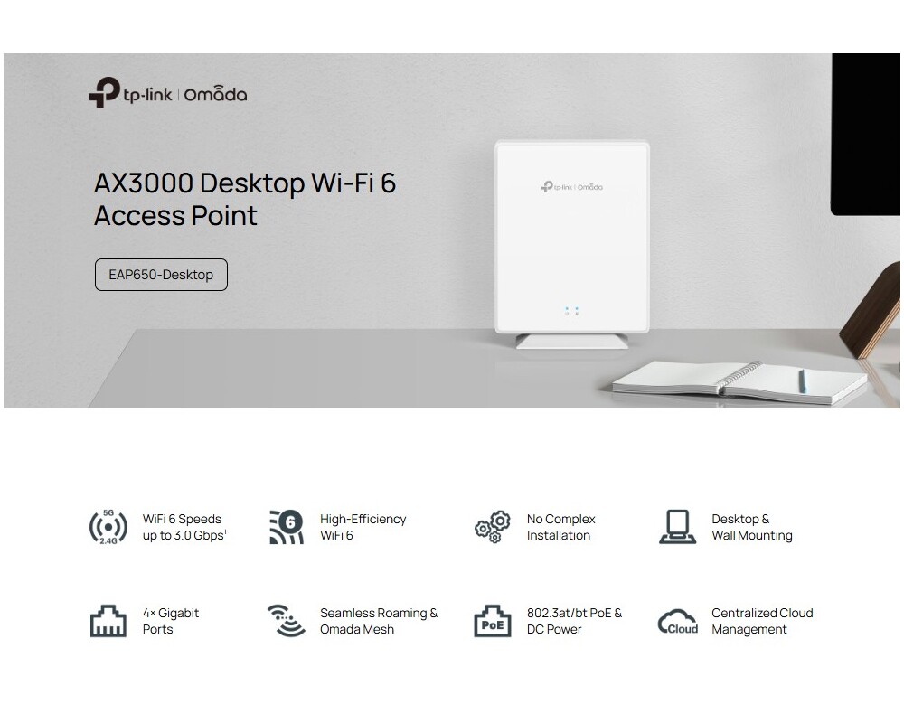 Access point (Точка за достъп) TP-Link Omada EAP650-Desktop AX3000 Wi-fi 6 6