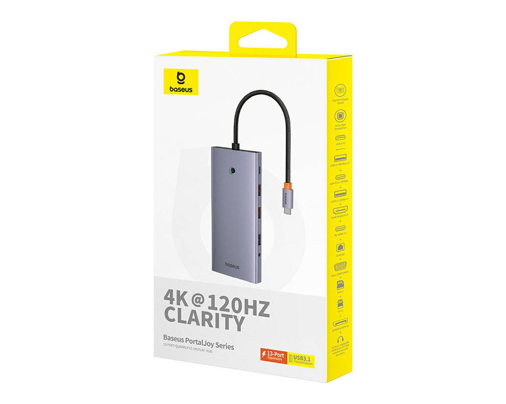USB хъб Baseus 13 в 1 PortalJoy Series Type-C към HDMI+DP+VGA+C+USB+PD+RJ45+SD/TF+3.5мм B00053002811-01 - тъмносив 7