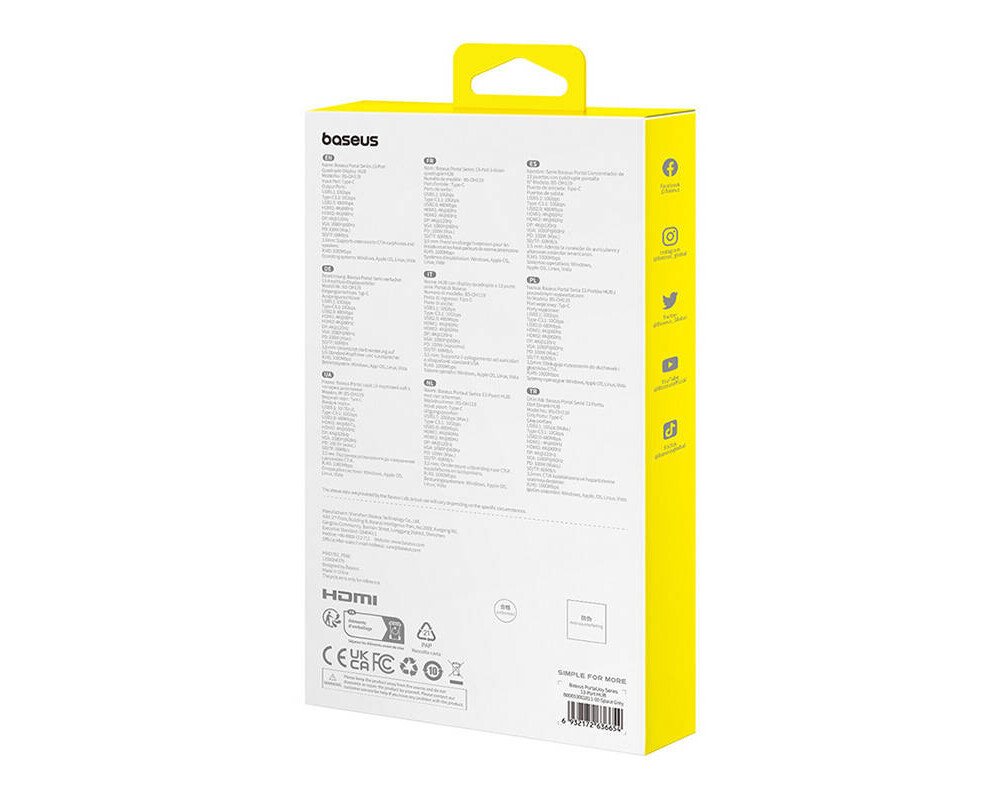 USB хъб Baseus 13 в 1 PortalJoy Series Type-C към HDMI+DP+VGA+C+USB+PD+RJ45+SD/TF+3.5мм B00053002811-01 - тъмносив 8
