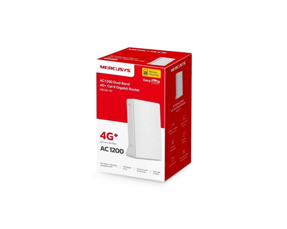 Рутер Mercusys MB230-4G 4G+ Cat6 AC1200 Dual Band Gigabit 7