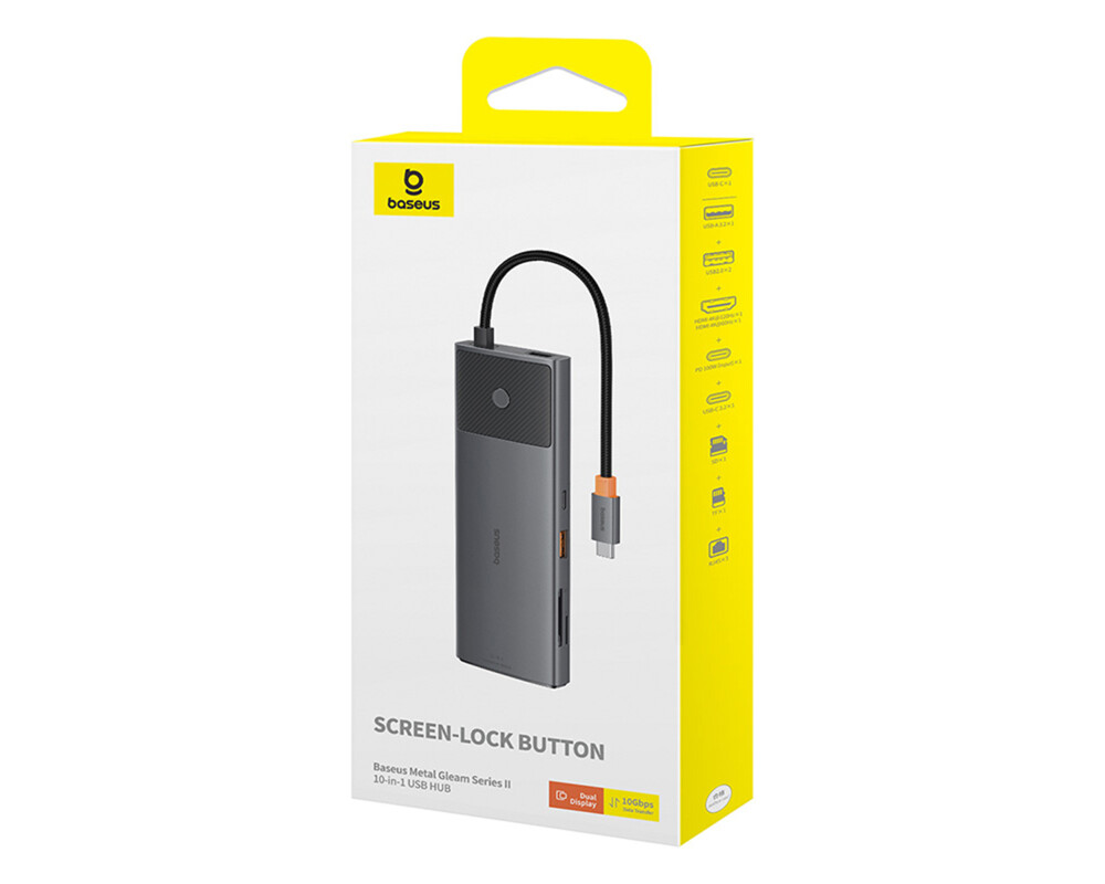USB хъб Baseus 10 в 1 Metal Gleam Series USB-C към USB-C PD / USB-C / 3x USB-A / 2x HDMI / RJ-45 / SD / TF B00061800123-00 - черен 5