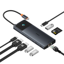  Baseus 10 в 1 Metal Gleam Series USB-C към USB-C PD / USB-C / 3x USB-A / 2x HDMI / RJ-45 / SD / TF B00061800123-00 - черен 828884 B00061800123-00 на топ цена - PIC.bg