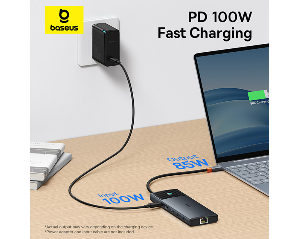 USB хъб Baseus 10 в 1 Metal Gleam Series USB-C към USB-C PD / USB-C / 3x USB-A / 2x HDMI / RJ-45 / SD / TF B00061800123-00 - черен 12
