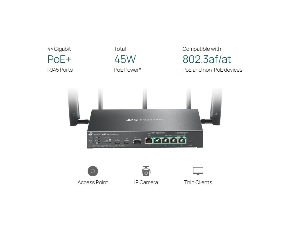 Рутер TP-Link Omada 4G+ Cat6 ER706WP-4G AX3000 4-портов PoE+ 9