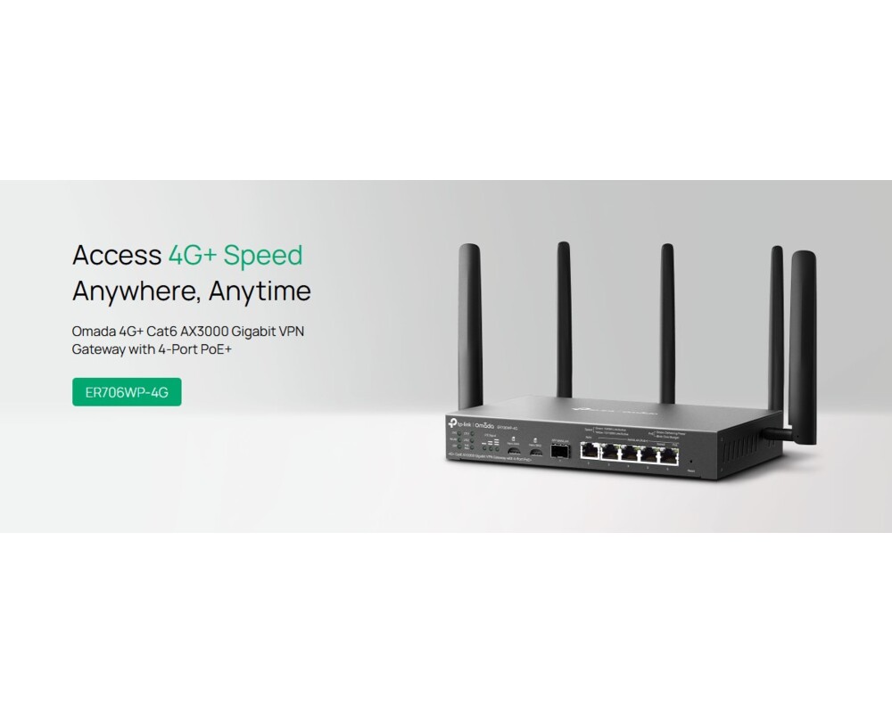 Рутер TP-Link Omada 4G+ Cat6 ER706WP-4G AX3000 4-портов PoE+ 6