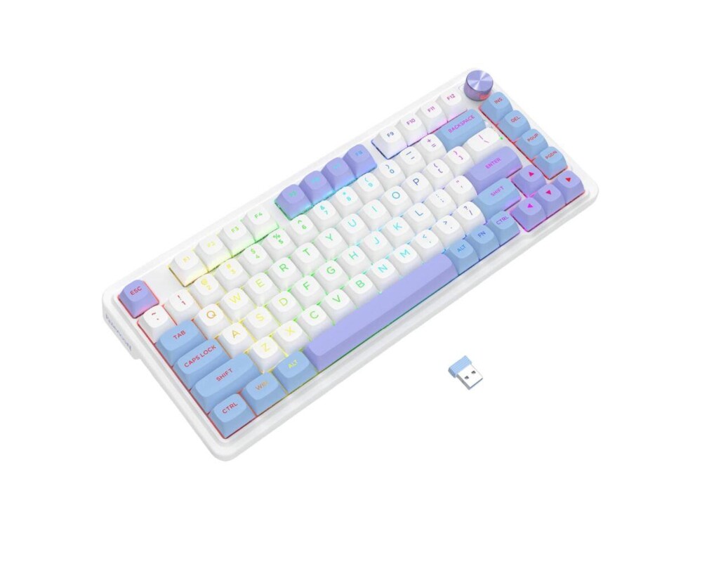 Клавиатура Redragon Cyrus Pro K681WBP-RGB-PRO с Bluetooth и безжична връзка, бяла с лилаво RGB осветление 5