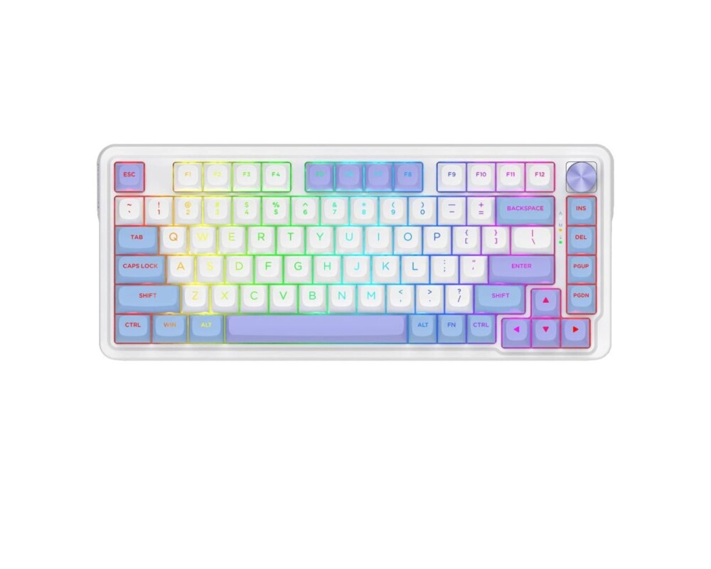 Клавиатура Redragon Cyrus Pro K681WBP-RGB-PRO с Bluetooth и безжична връзка, бяла с лилаво RGB осветление