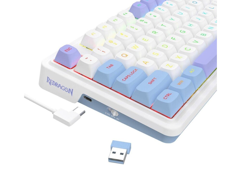 Клавиатура Redragon Cyrus Pro K681WBP-RGB-PRO с Bluetooth и безжична връзка, бяла с лилаво RGB осветление 7