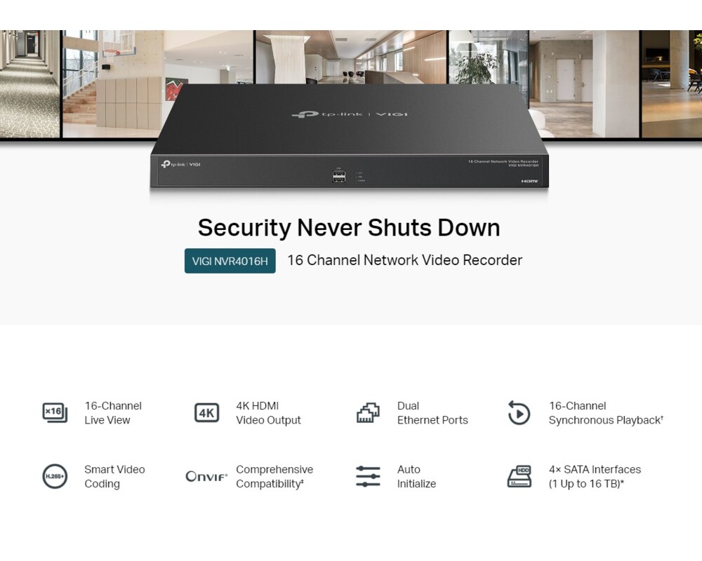 NVR - Цифрово записващо у-во TP-Link VIGI NVR4016H 4