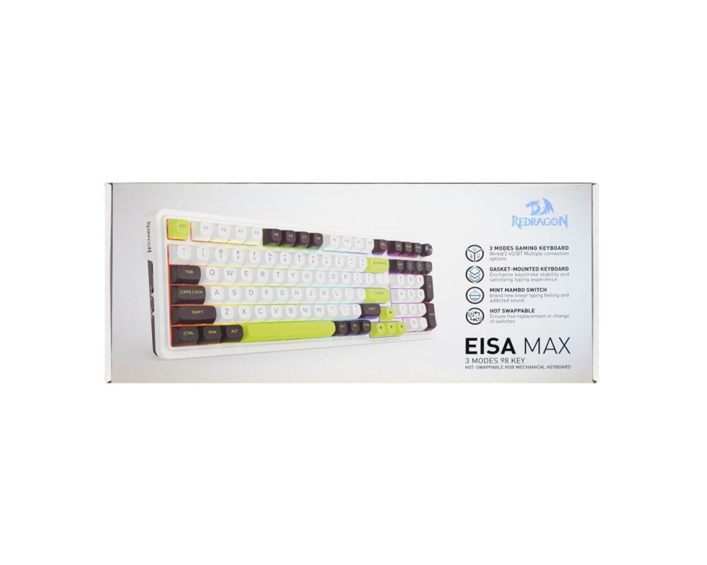 Клавиатура Redragon Eisa Max K686WBG-RGB-MAX RGB осветление - бяло/зелено 10