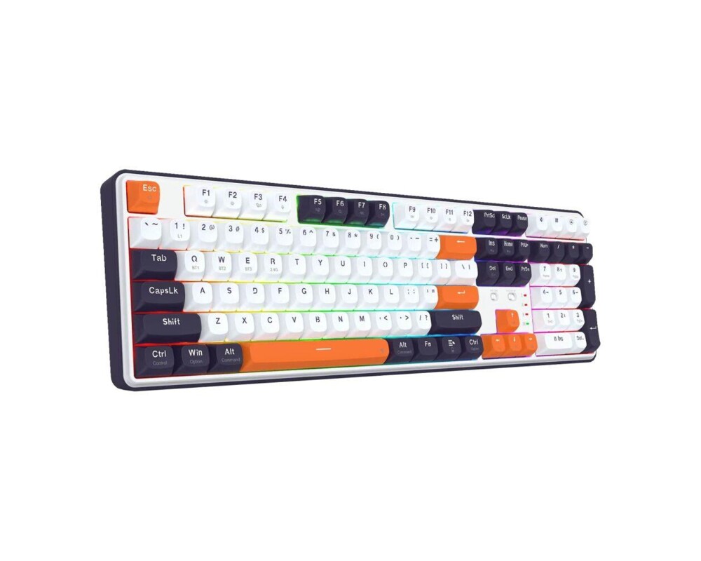 Клавиатура Redragon Wyvern K689WBO-RGB-PRO с Bluetooth и безжична връзка, RGB осветление - бяло/оранжево 6