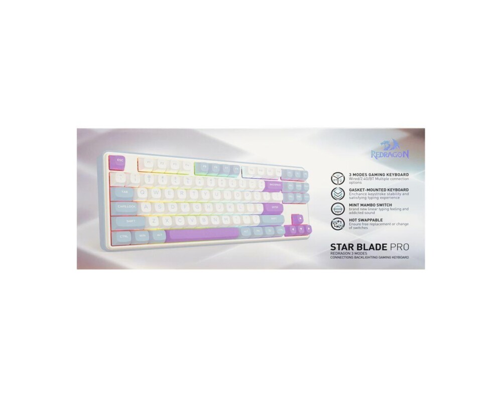 Клавиатура Redragon Star Blade Pro K707WBP-RGB-PRO - бяло/лилаво 9