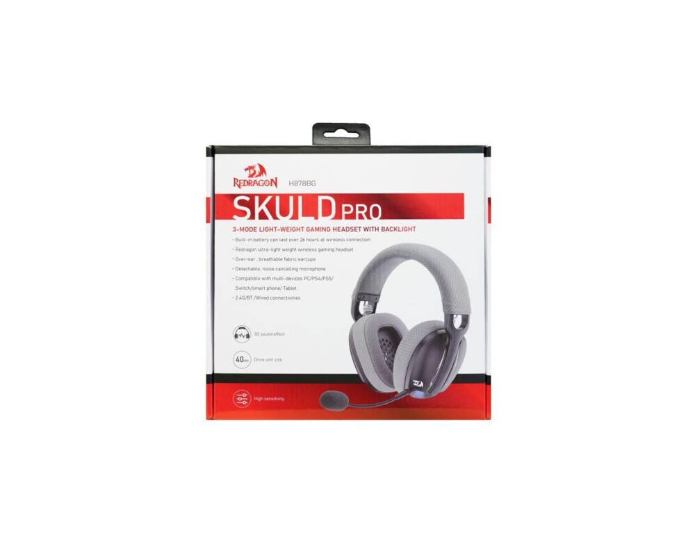 Слушалки Redragon Skuld Pro H878BG с кабел и безжична Bluetooth подсветка - черни 7