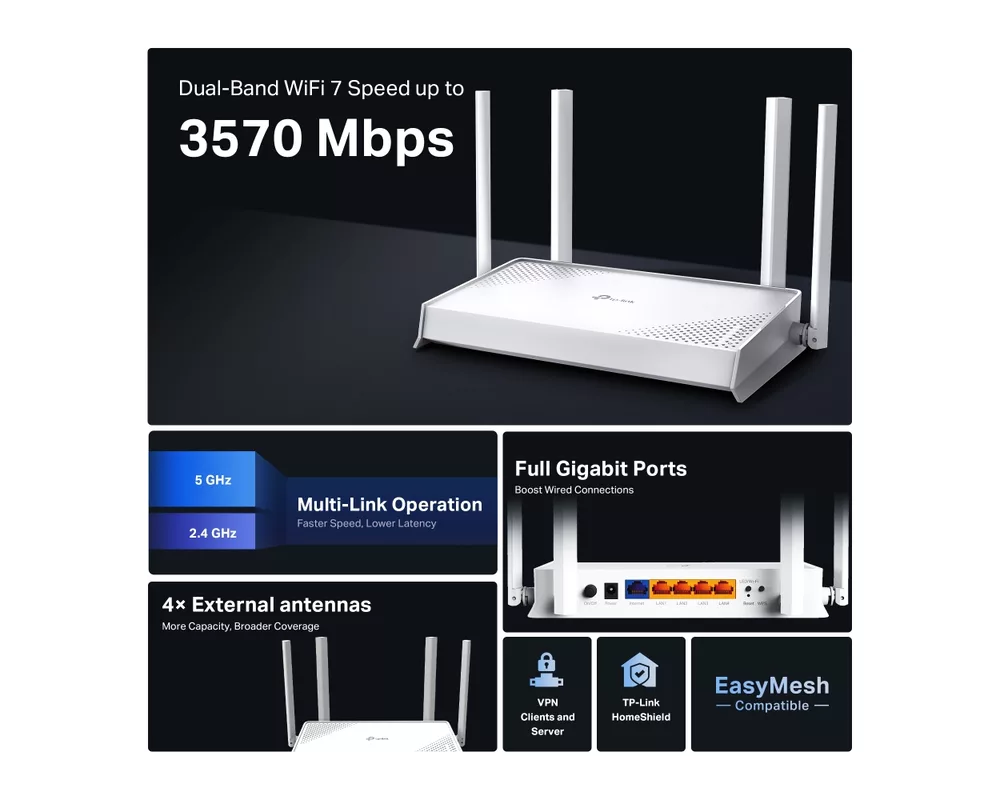 Рутер TP-Link Archer BE220W BE7200 2-лентов 4