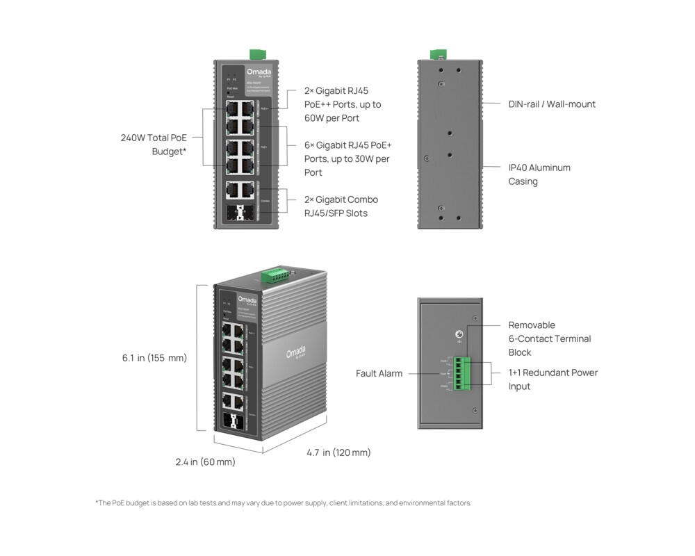 Switch (Комутатор) TP-Link Omada IES210GPP с 6 PoE+ порта и 2 PoE++ порта 7
