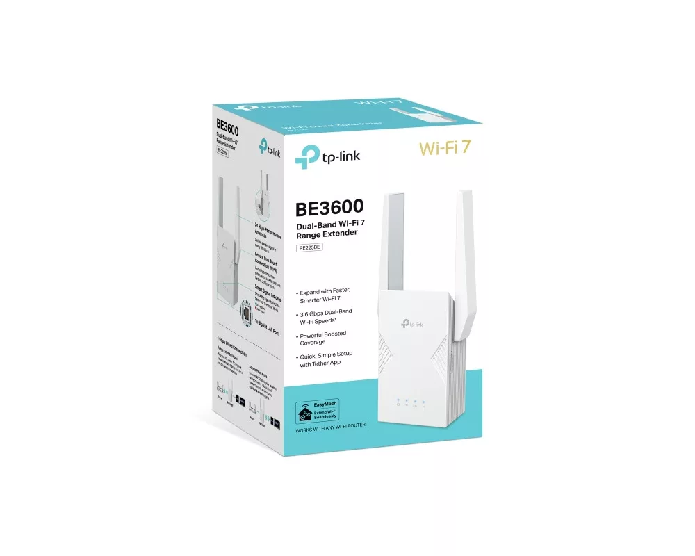 Безжичен усилвател TP-Link RE225BE BE3600 Dual-Band Wi-Fi 7 4
