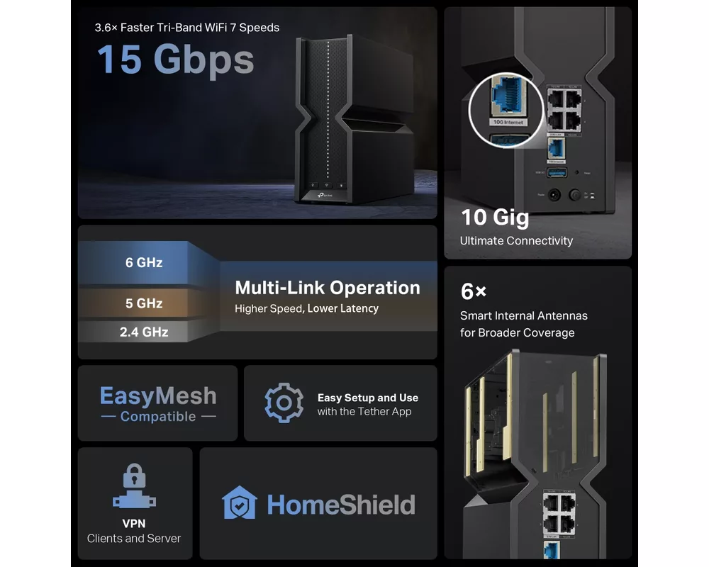 Рутер TP-Link Archer BE700 BE15000 3-лентов 4