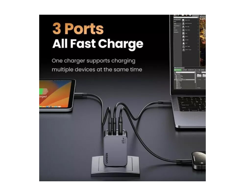 Зарядно Ugreen Nexode Pro 25871 220V 2xUSB-C, 1xUSB A, 65W 2