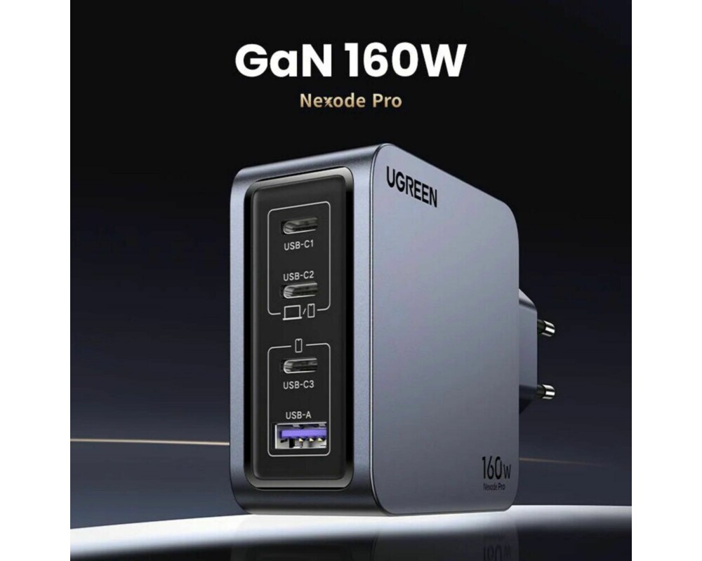 Зарядно Ugreen X763 25877 - 220V 3xUSB-C,1xUSB A, GaN,160W, NEXODE PRO 4