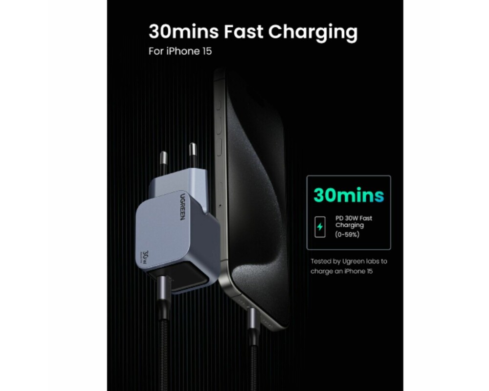 Зарядно Ugreen X703 35006 - 220V 1xUSB-C,GaN,30W, NEXODE PRO 5