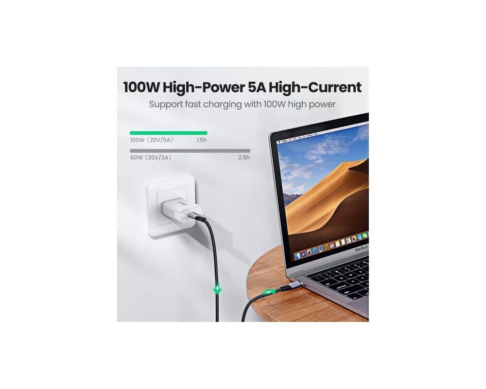 Кабел Ugreen US355 80150 USB-C 3.1 Gen 2 / USB-C 3.1 Gen 2, 1 м, 100W - черен 3