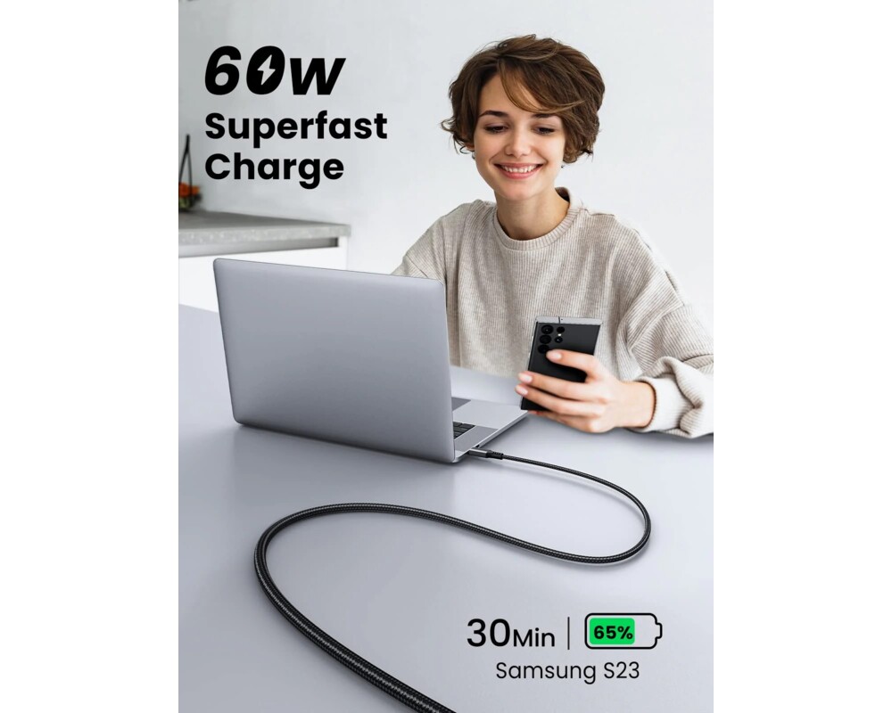 Кабел Ugreen US567 15373 USB-C към USB-C, 60W, 1м 2