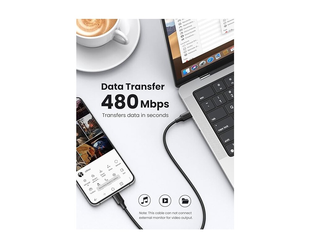 Кабел Ugreen US286 50997 USB-C/USB-C 3А,DATA,1м - черен 4