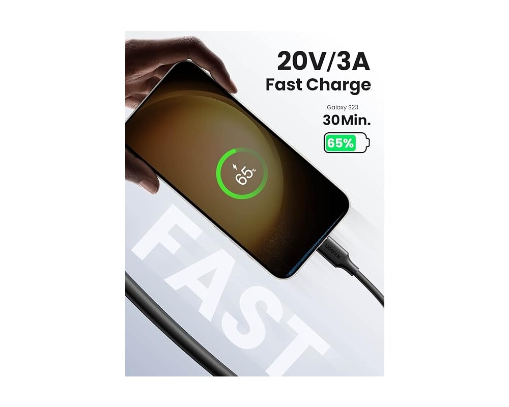 Кабел Ugreen US286 50997 USB-C/USB-C 3А,DATA,1м - черен 5