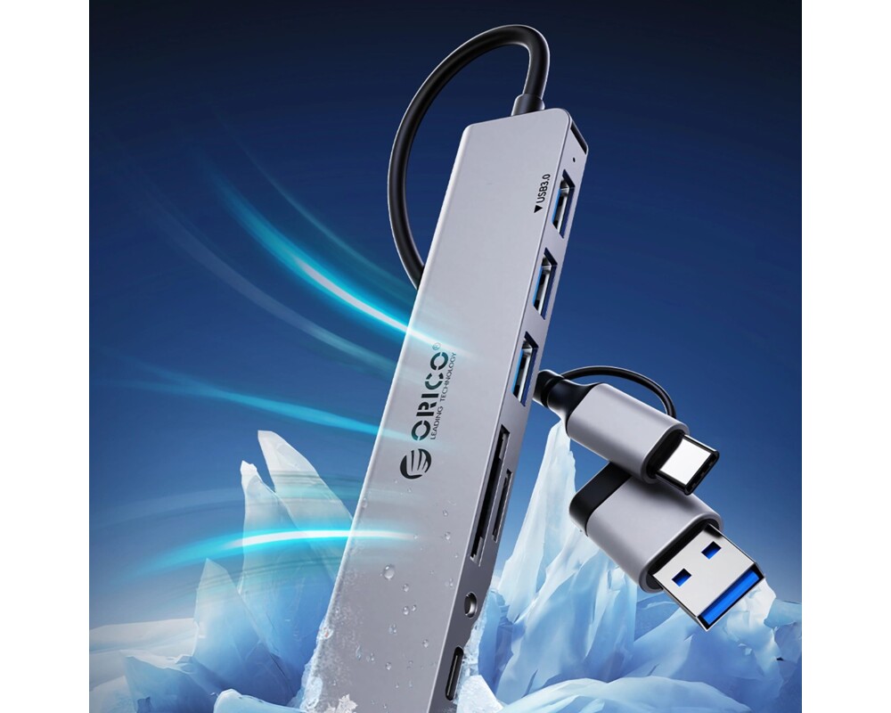 USB хъб Докинг станция Orico YSA8-U3 USB-A/USB-C Hub 3xUSB-A 2.0 + 1x USB-A 3.0 + 1x USB-C 2.0 + 1x 3.5mm Audio + 2x TF&SD - сив 7