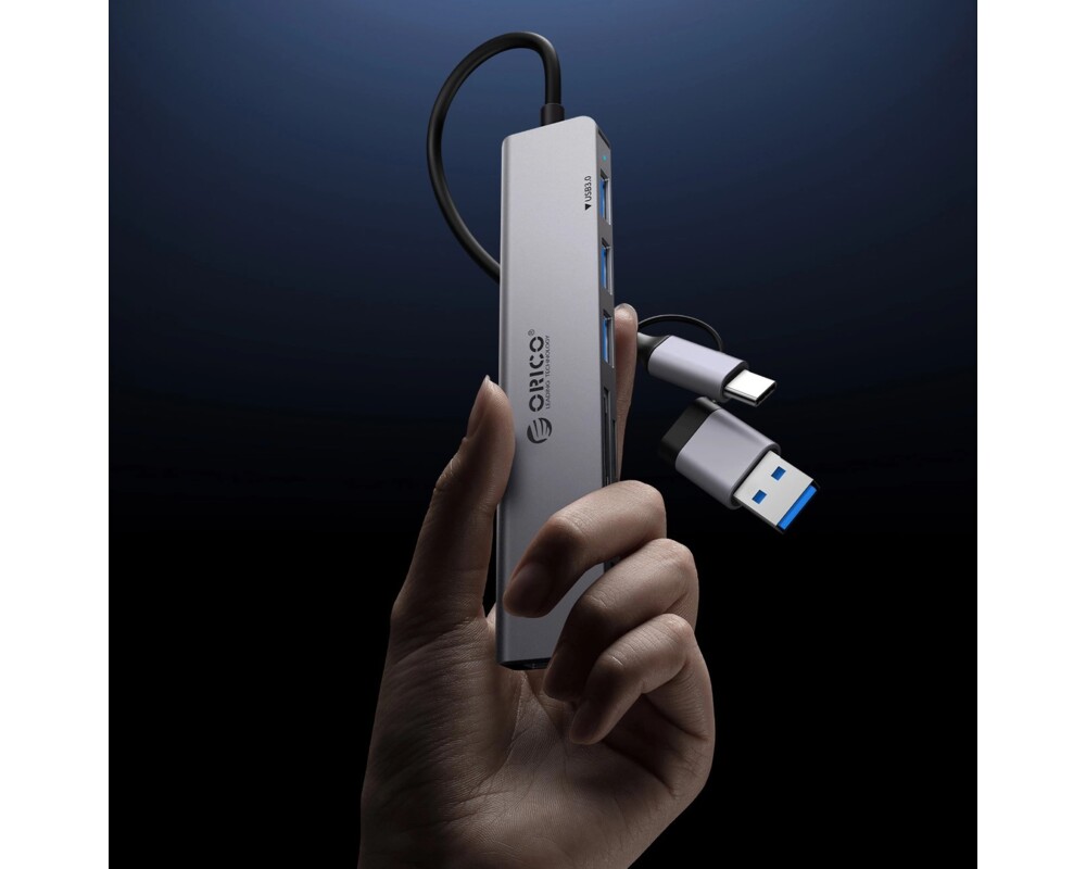 USB хъб Докинг станция Orico YSA8-U3 USB-A/USB-C Hub 3xUSB-A 2.0 + 1x USB-A 3.0 + 1x USB-C 2.0 + 1x 3.5mm Audio + 2x TF&SD - сив 8