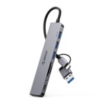 <span>USB хъб</span> Докинг станция Orico YSA8-U3 USB-A/USB-C Hub 3xUSB-A 2.0 + 1x USB-A 3.0 + 1x USB-C 2.0 + 1x 3.5mm Audio + 2x TF&SD - сив <span class='catalog-num-in-name'>YSA8-U3</span> - 