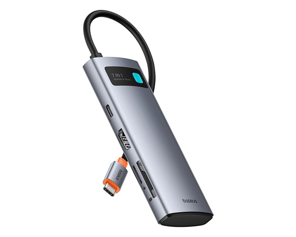 USB хъб Baseus Metal Gleam B00030708811-01 7-в-1 USB-C (HDMI 4K@60Hz / 3×USB 3.0 / USB-C PD 100W / SD / microSD) - сив 4