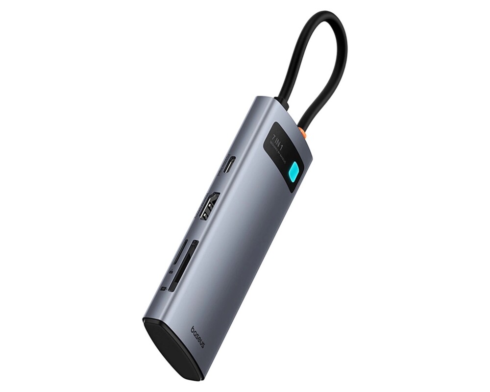 USB хъб Baseus Metal Gleam B00030708811-01 7-в-1 USB-C (HDMI 4K@60Hz / 3×USB 3.0 / USB-C PD 100W / SD / microSD) - сив 3