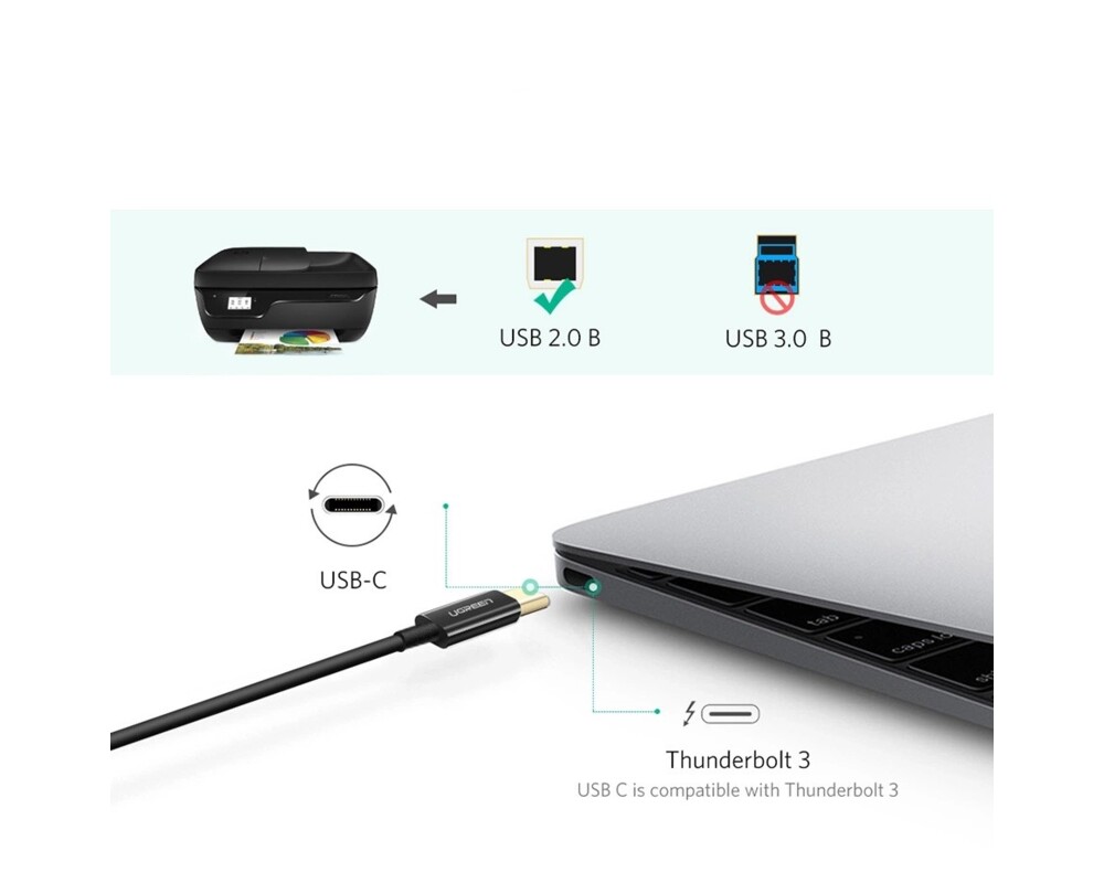 Кабел UGREEN US241 USB-C към USB-B 2.0, 1 м - черен 6