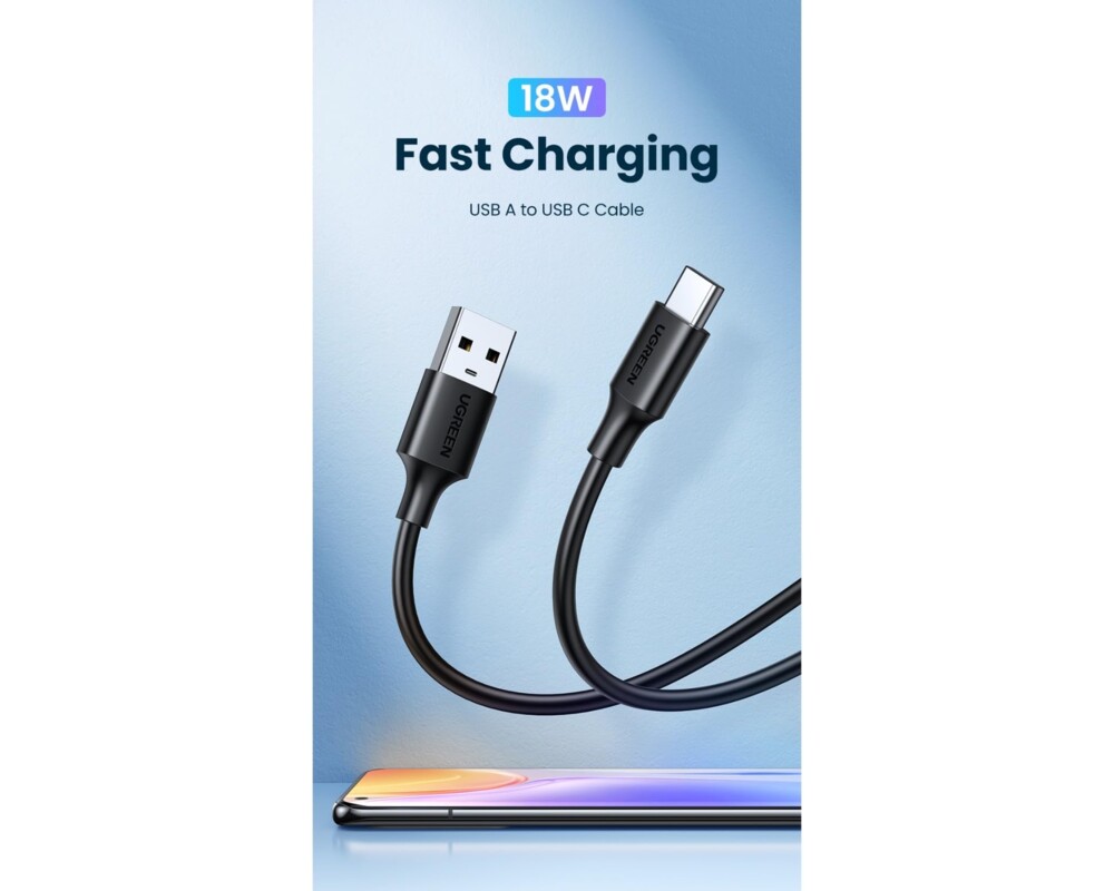 Кабел Ugreen - US287 (60116) USB-A / USB-C – 3A, 1м - черен 4