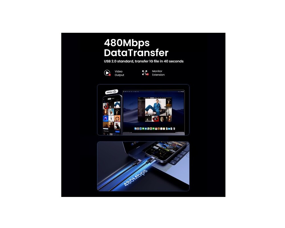 Кабел Ugreen L513 45068, USB-C/USB-C, 240W, 2м - сив 4