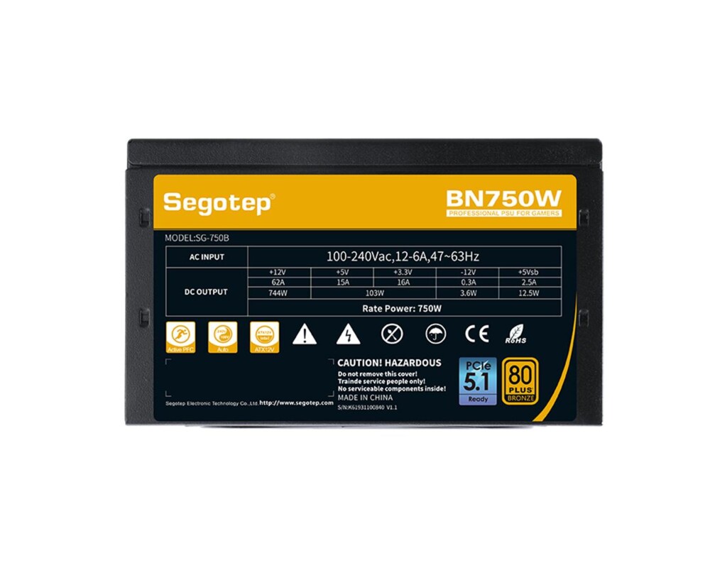 Захранване Segotep BN750W V2 750W 80PLUS Bronze PCIE 5.1 ​​- черен 5