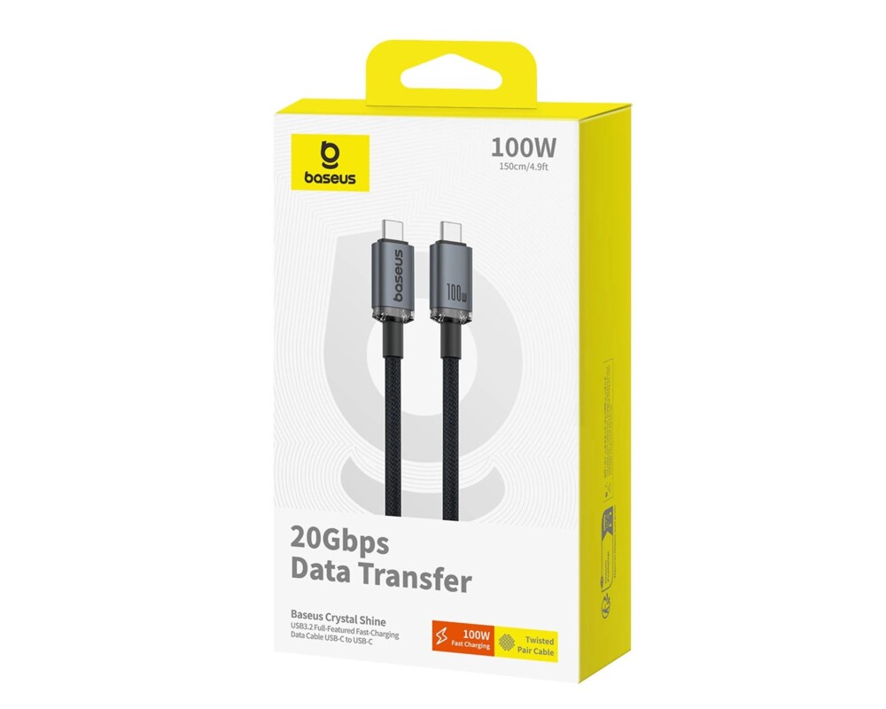 Кабел Baseus Crystal Shine P10318204111-00 USB3.2 USB-C към USB-C Display Cable 100W 1.5м 20Gb - черен 4