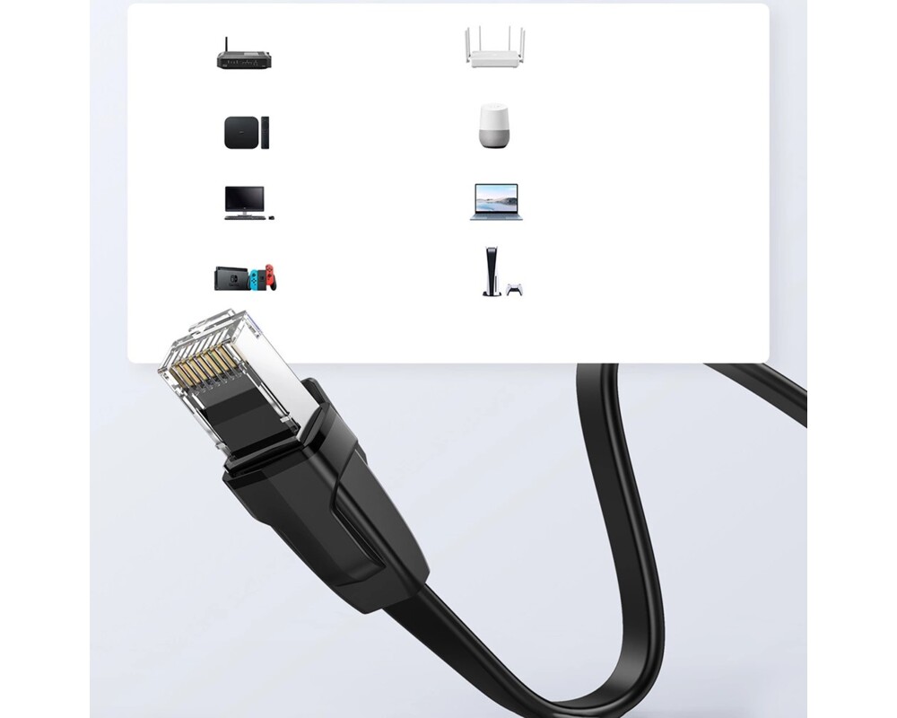 Мрежов кабел UGREEN NW134 10980 Cat 8 U/FTP 1 м, плосък -  черен 10