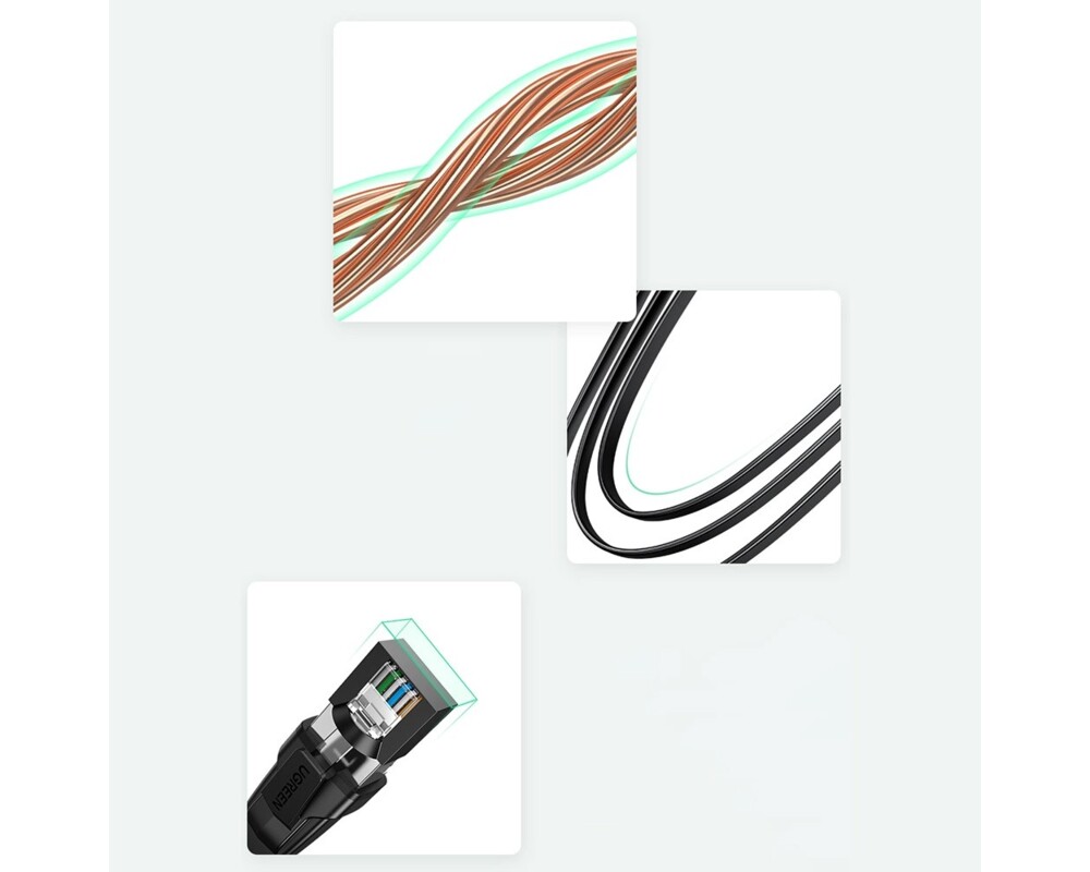 Мрежов кабел UGREEN NW134 10980 Cat 8 U/FTP 1 м, плосък -  черен 9