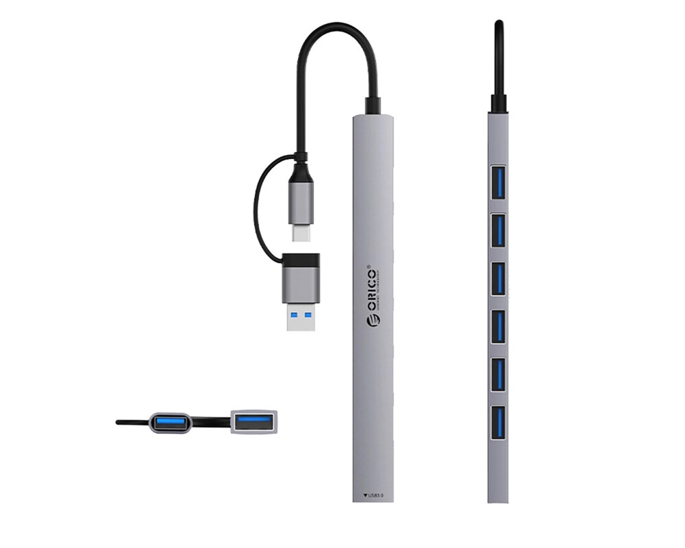 USB хъб Orico YSA2-U3 USB-A/USB-C Hub 1x USB-A 3.0 + 6x USB-A 2.0 - Сив 2