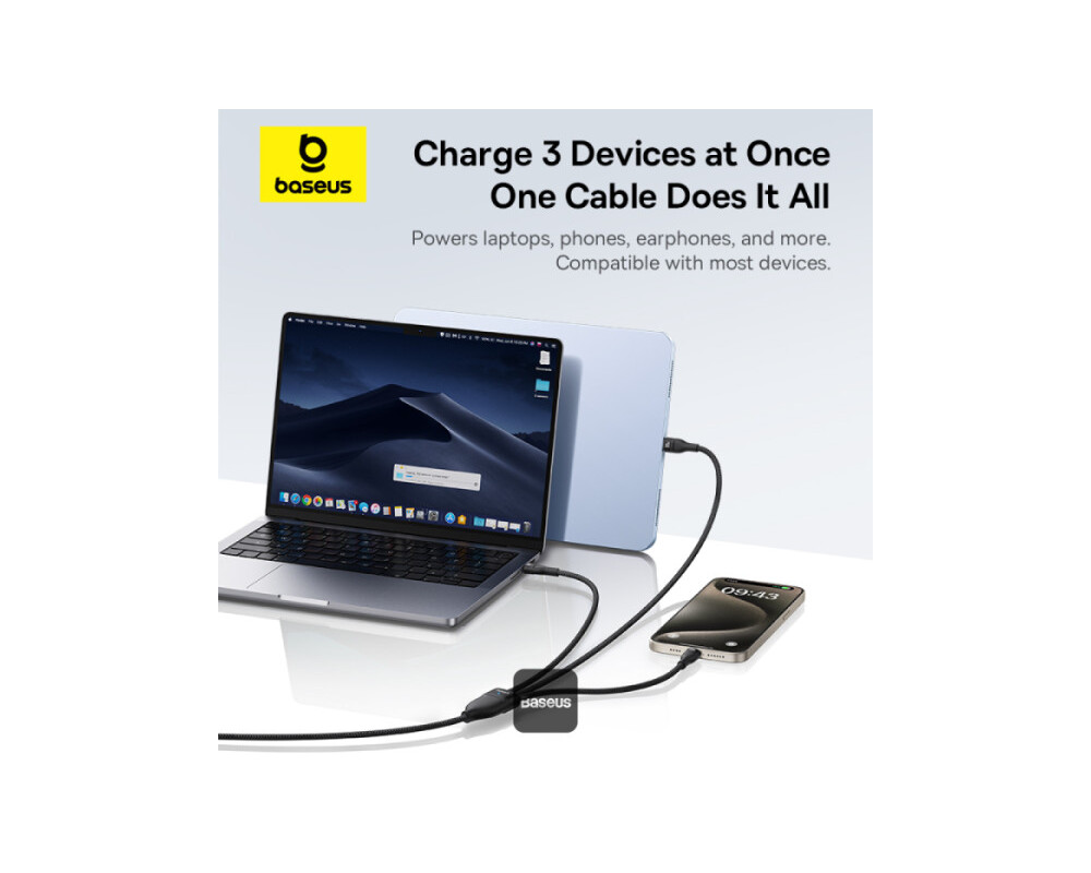 Кабел Baseus Flash Series Type-C към 3x USB-C, 100W, 1.5м P10377503111-00 - черен 4