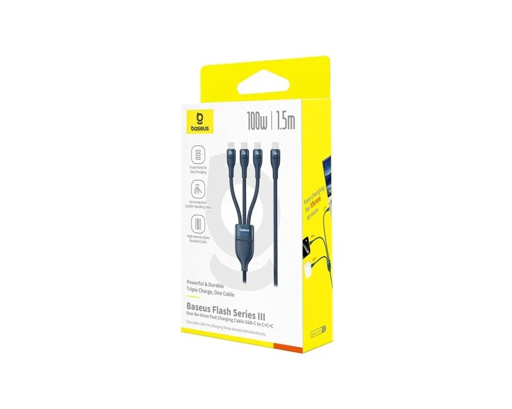 Кабел Baseus Flash Series Type-C към 3x USB-C, 100W, 1.5м  P10377503321-00 - син 3
