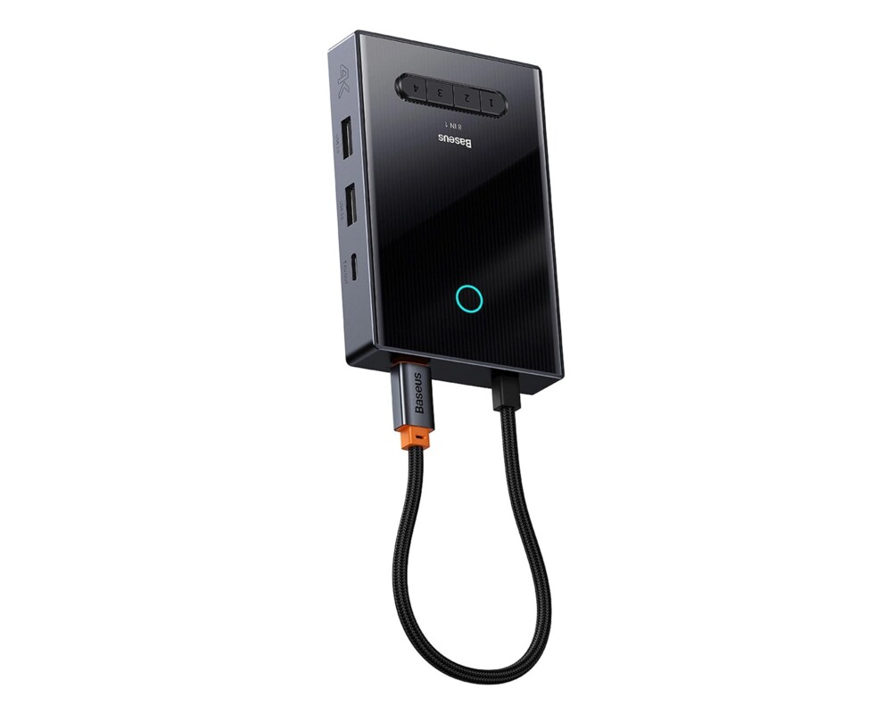 USB хъб Baseus PioneerJoy 8-в-1 USB-C хъб – HDMI 4K@60Hz + HDMI 4K@30Hz + DisplayPort 8K@30Hz + VGA + 2x USB-A 3.0 + 2x USB-C – WKYY030413 - сив 3